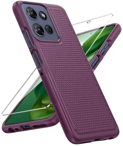 FNTCASE Motorola Moto G-Power-5G-2025 uchun g‘ilof: Ikki qatlamli himoya, zarbaga chidamli, sirpanmaydigan teksturali orqa qopqoqli, harbiy himoyali bamper, 6,8 dyuym (Bordo binafsha) 