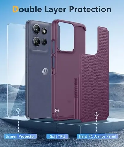 FNTCASE Motorola Moto G-Power-5G-2025 uchun g‘ilof: Ikki qatlamli himoya, zarbaga chidamli, sirpanmaydigan teksturali orqa qopqoqli, harbiy himoyali bamper, 6,8 dyuym (Bordo binafsha) - 3