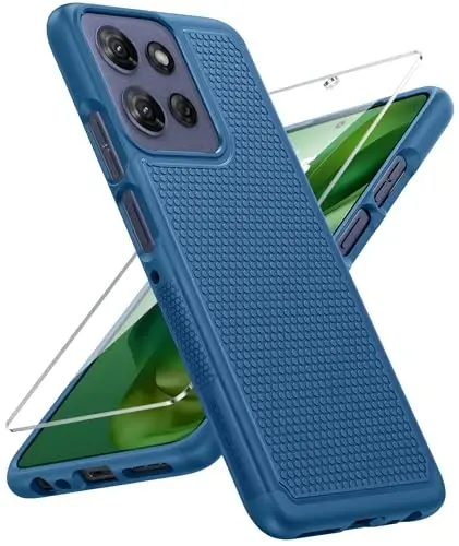 FNTCASE Motorola Moto G-Power-5G-2025 uchun g'ilof: Ikki qatlamli himoya, zarbga chidamli, sirpanmaydigan teksturali orqa, harbiy himoya bamperi, 6.8 dyuym (ko'k) 
