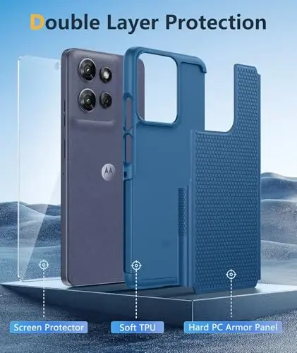FNTCASE Motorola Moto G-Power-5G-2025 uchun g'ilof: Ikki qatlamli himoya, zarbga chidamli, sirpanmaydigan teksturali orqa, harbiy himoya bamperi, 6.8 dyuym (ko'k) - 3