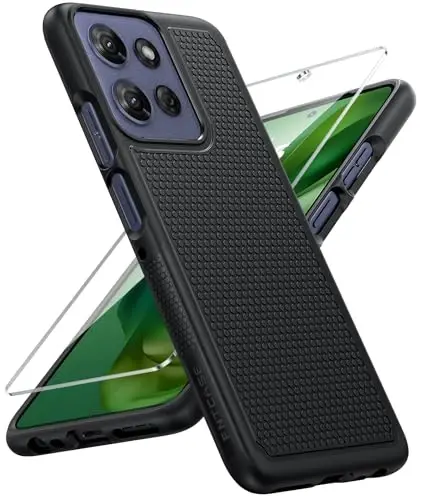 FNTCASE Motorola Moto G-Power-5G-2025 uchun g'ilof: Ikki qavatli himoya, og'ir yuk ko'taruvchi mobil telefon qopqog'i, zarbaga chidamli, sirpanmaydigan teksturali orqa tomoni bilan mustahkam - Harbiy himoya bamperi, qattiq 6,8 dyuym (Qora) 