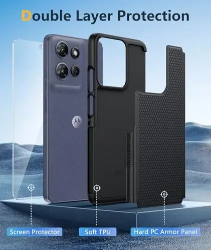 FNTCASE Motorola Moto G-Power-5G-2025 uchun g'ilof: Ikki qavatli himoya, og'ir yuk ko'taruvchi mobil telefon qopqog'i, zarbaga chidamli, sirpanmaydigan teksturali orqa tomoni bilan mustahkam - Harbiy himoya bamperi, qattiq 6,8 dyuym (Qora) - 3