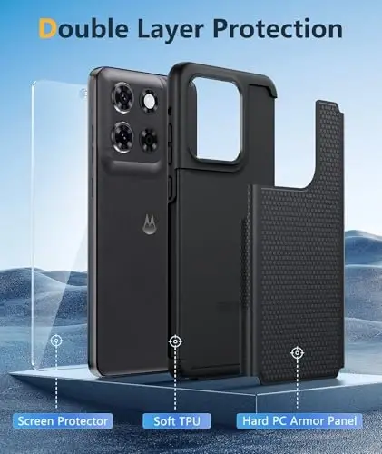 FNTCASE Motorola Moto G-Stylus-5G-2025 uchun g'ilof: Ikki qatlamli himoya kuchli telefon qopqog'i zarbaga chidamli, sirpanmaydigan teksturali orqa - Harbiy himoya bamperi - 6,7 dyuym (Qora) - 3