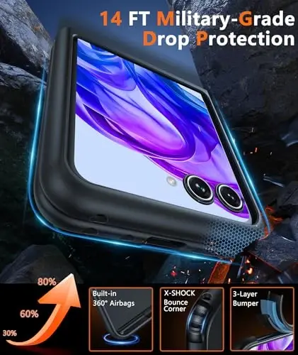 FNTCASE Motorola Razr Plus 2025/2024 g'ilofi: Moto Razr Plus 2025/2024 uchun yarim shaffof matli zarbga chidamli, tirnalishga qarshi himoyalovchi buklanadigan telefon g'ilofi TPU bardoshli yupqa mustahkam qora | Zarbga chidamli, tirnalishga qarshi, matli - 4