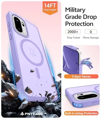FNTCASE Oneplus 15R Keysi uchun: Magnitli Mat Yarim Shaffof Yupqa Zarbga Chidamli Mobil Telefon Qopqog'i | Chidamli Ekran Himoyachisi | Harbiy Darajadagi Himoya Tomchiga Qarshi Himoya Keyslari, 6.83 dyuym - 5