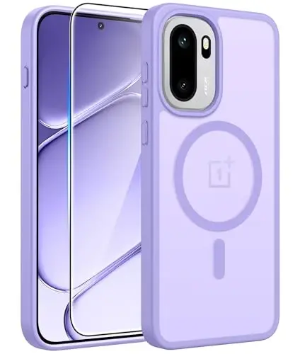 FNTCASE for OnePlus 15R Case, Fit for Magsafe, Screen Protector | Translucent Matte Magnetic Back, 14FT Military Grade Drop Protection, Shockproof Protective Phone Cover, Light Purple 
