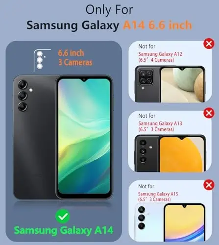 FNTCASE Samsung Galaxy A14 5G uchun g'ilof: Ikki qatlamli himoya, og'ir yuk ko'taruvchi mobil telefon qopqog'i, zarbga chidamli, sirpanmaydigan teksturali orqa - Harbiy himoya bamperi - 2023, 6,6 dyuym (Mat qora) - 3