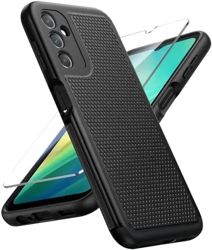 FNTCASE Samsung Galaxy A14 5G uchun g'ilof: Ikki qatlamli himoya, og'ir yuk ko'taruvchi mobil telefon qopqog'i, zarbga chidamli, sirpanmaydigan teksturali orqa - Harbiy himoya bamperi - 2023, 6,6 dyuym (Mat qora) - 1