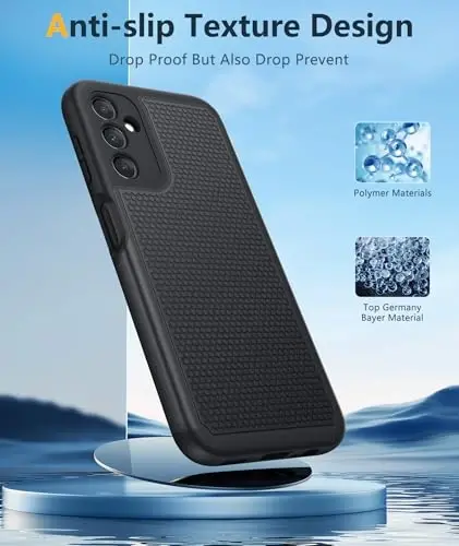 FNTCASE Samsung Galaxy A14 5G uchun g'ilof: Ikki qatlamli himoya, og'ir yuk ko'taruvchi mobil telefon qopqog'i, zarbga chidamli, sirpanmaydigan teksturali orqa - Harbiy himoya bamperi - 2023, 6,6 dyuym (Mat qora) - 5