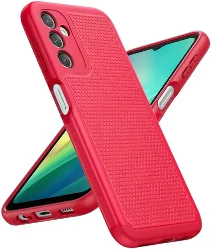 FNTCASE Samsung Galaxy A14 5G uchun g'ilof: Ikki qavatli himoya, kuchli telefon qopqog'i, zarbga chidamli, sirpanmaydigan teksturali orqa tomoni bilan - Harbiy himoya bamperi - 2023, 6.6 dyuym (Qizil) - 1