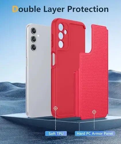 FNTCASE Samsung Galaxy A14 5G uchun g'ilof: Ikki qavatli himoya, kuchli telefon qopqog'i, zarbga chidamli, sirpanmaydigan teksturali orqa tomoni bilan - Harbiy himoya bamperi - 2023, 6.6 dyuym (Qizil) - 3