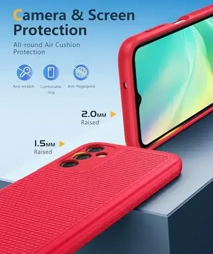 FNTCASE Samsung Galaxy A14 5G uchun g'ilof: Ikki qavatli himoya, kuchli telefon qopqog'i, zarbga chidamli, sirpanmaydigan teksturali orqa tomoni bilan - Harbiy himoya bamperi - 2023, 6.6 dyuym (Qizil) - 6