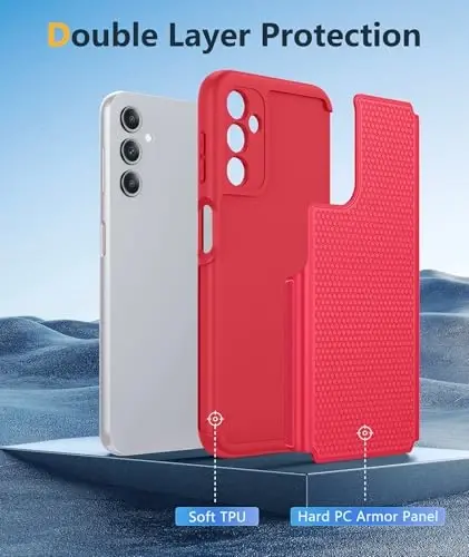 FNTCASE Samsung Galaxy A14 5G uchun g'ilof: Ikki qavatli himoya, kuchli telefon qopqog'i, zarbga chidamli, sirpanmaydigan teksturali orqa tomoni bilan - Harbiy himoya bamperi - 2023, 6.6 dyuym (Qizil) - 3