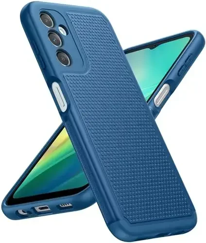 FNTCASE Samsung Galaxy A14 5G uchun g'ilof: Ikki qavatli himoya, zarbga chidamli, sirpanmaydigan to'qimali orqa qopqoqli, harbiy himoyali bamper - 2023, 6.6 dyuym (ko'k) 