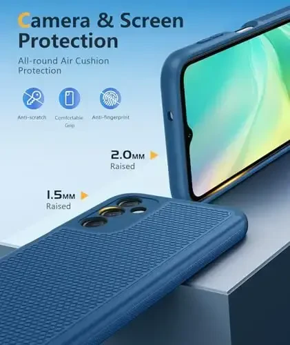 FNTCASE Samsung Galaxy A14 5G uchun g'ilof: Ikki qavatli himoya, zarbga chidamli, sirpanmaydigan to'qimali orqa qopqoqli, harbiy himoyali bamper - 2023, 6.6 dyuym (ko'k) - 6
