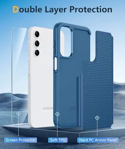 FNTCASE Samsung Galaxy A15-5G uchun g'ilof: Ikki qatlamli himoya, og'ir yuk ko'taruvchi mobil telefon qopqog'i, zarbaga chidamli, sirpanmaydigan teksturali orqa tomoni bilan mustahkam - Harbiy himoya Bumper Tough - 2024, 6,5 dyuymli ko'k - 3
