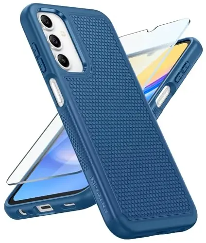 FNTCASE Samsung Galaxy A15-5G uchun g'ilof: Ikki qatlamli himoya, og'ir yuk ko'taruvchi mobil telefon qopqog'i, zarbaga chidamli, sirpanmaydigan teksturali orqa tomoni bilan mustahkam - Harbiy himoya Bumper Tough - 2024, 6,5 dyuymli ko'k - FNTCASE