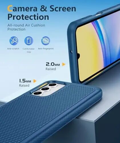 FNTCASE Samsung Galaxy A15-5G uchun g'ilof: Ikki qatlamli himoya, og'ir yuk ko'taruvchi mobil telefon qopqog'i, zarbaga chidamli, sirpanmaydigan teksturali orqa tomoni bilan mustahkam - Harbiy himoya Bumper Tough - 2024, 6,5 dyuymli ko'k - FNTCASE