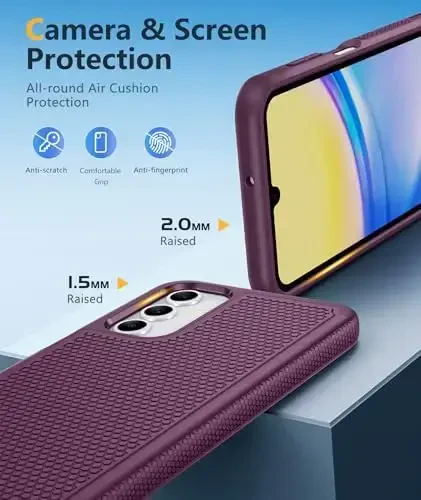 FNTCASE Samsung Galaxy A15-5G uchun g'ilof: Ikki qatlamli himoya, og'ir yuk ko'taruvchi mobil telefon qopqog'i, zarbga chidamli, sirpanmaydigan teksturali orqa - Harbiy himoya bamperi - 2024, 6,5 dyuymli bordo - 6