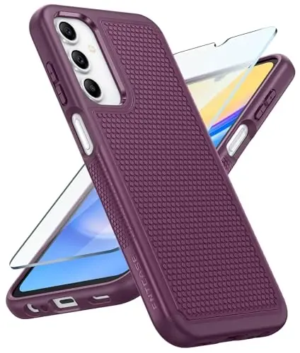 FNTCASE Samsung Galaxy A15-5G uchun g'ilof: Ikki qatlamli himoya, og'ir yuk ko'taruvchi mobil telefon qopqog'i, zarbga chidamli, sirpanmaydigan teksturali orqa - Harbiy himoya bamperi - 2024, 6,5 dyuymli bordo - 1
