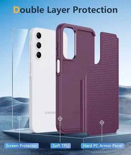 FNTCASE Samsung Galaxy A15-5G uchun g'ilof: Ikki qatlamli himoya, og'ir yuk ko'taruvchi mobil telefon qopqog'i, zarbga chidamli, sirpanmaydigan teksturali orqa - Harbiy himoya bamperi - 2024, 6,5 dyuymli bordo - 3