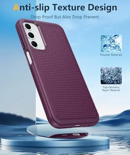 FNTCASE Samsung Galaxy A15-5G uchun g'ilof: Ikki qatlamli himoya, og'ir yuk ko'taruvchi mobil telefon qopqog'i, zarbga chidamli, sirpanmaydigan teksturali orqa - Harbiy himoya bamperi - 2024, 6,5 dyuymli bordo - 5