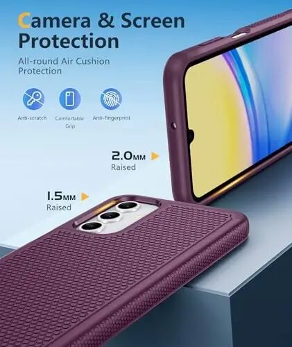 FNTCASE Samsung Galaxy A15-5G uchun g'ilof: Ikki qatlamli himoya, og'ir yuk ko'taruvchi mobil telefon qopqog'i, zarbga chidamli, sirpanmaydigan teksturali orqa - Harbiy himoya bamperi - 2024, 6,5 dyuymli bordo 