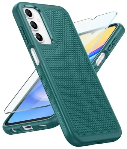 FNTCASE Samsung Galaxy A15-5G uchun g'ilof: Ikki qatlamli himoya, og'ir yukga bardoshli telefon qopqog'i, zarbga chidamli, sirpanmaydigan teksturali orqa tomoni - Harbiy himoya bamperi - 2024, 6.5 dyuym Yashil 