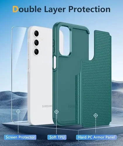 FNTCASE Samsung Galaxy A15-5G uchun g'ilof: Ikki qatlamli himoya, og'ir yukga bardoshli telefon qopqog'i, zarbga chidamli, sirpanmaydigan teksturali orqa tomoni - Harbiy himoya bamperi - 2024, 6.5 dyuym Yashil - 3