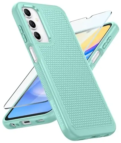 FNTCASE Samsung Galaxy A15-5G uchun g'ilof: Ikki qavatli himoya, zarbga chidamli, sirpanmaydigan teksturali orqa tomoni bilan mustahkam mobil telefon qopqog'i - Harbiy himoya Bumper Tough - 2024, 6.5 dyuymli yalpiz yashil - 1