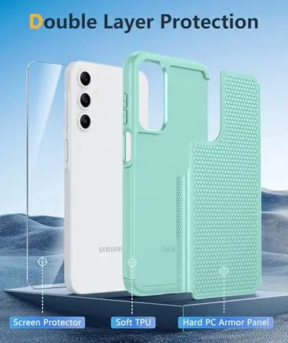 FNTCASE Samsung Galaxy A15-5G uchun g'ilof: Ikki qavatli himoya, zarbga chidamli, sirpanmaydigan teksturali orqa tomoni bilan mustahkam mobil telefon qopqog'i - Harbiy himoya Bumper Tough - 2024, 6.5 dyuymli yalpiz yashil - 3