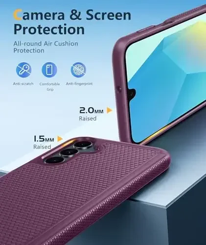 FNTCASE Samsung Galaxy A16-5G uchun g‘ilof: Ikki qatlamli himoya, og‘ir yuk ko‘taruvchi mobil telefon qopqog‘i, sirpanmaydigan teksturali orqa tomoni bilan - zarbaga chidamli, mustahkam harbiy darajadagi tushishdan himoya qiluvchi bamper (Bordo binafsha) - 6