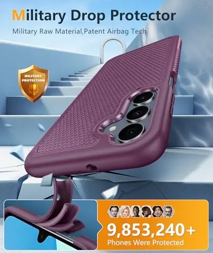 FNTCASE Samsung Galaxy A16-5G uchun g‘ilof: Ikki qatlamli himoya, og‘ir yuk ko‘taruvchi mobil telefon qopqog‘i, sirpanmaydigan teksturali orqa tomoni bilan - zarbaga chidamli, mustahkam harbiy darajadagi tushishdan himoya qiluvchi bamper (Bordo binafsha) - 5