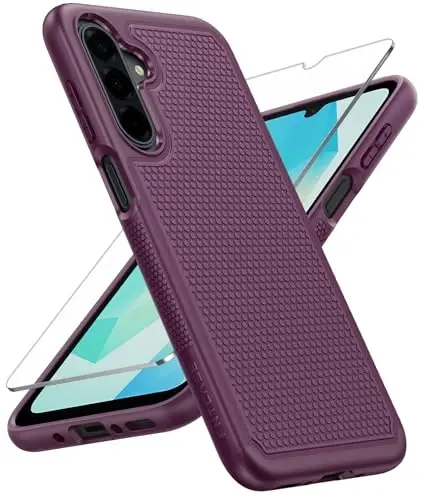 FNTCASE Samsung Galaxy A16-5G uchun g‘ilof: Ikki qatlamli himoya, og‘ir yuk ko‘taruvchi mobil telefon qopqog‘i, sirpanmaydigan teksturali orqa tomoni bilan - zarbaga chidamli, mustahkam harbiy darajadagi tushishdan himoya qiluvchi bamper (Bordo binafsha) - FNTCASE