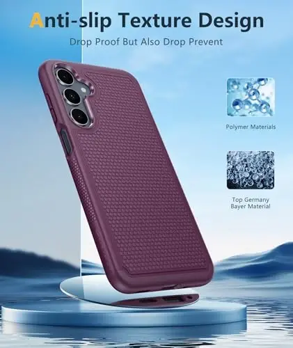 FNTCASE Samsung Galaxy A16-5G uchun g‘ilof: Ikki qatlamli himoya, og‘ir yuk ko‘taruvchi mobil telefon qopqog‘i, sirpanmaydigan teksturali orqa tomoni bilan - zarbaga chidamli, mustahkam harbiy darajadagi tushishdan himoya qiluvchi bamper (Bordo binafsha) - 3