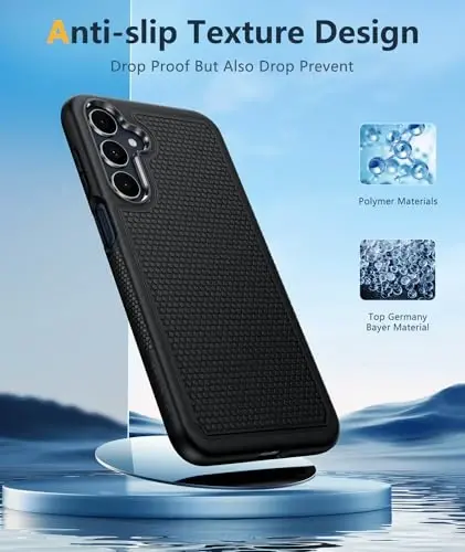 FNTCASE Samsung Galaxy A16-5G uchun g'ilof: Ikki qatlamli himoya, og'ir yuk ko'taruvchi mobil telefon qopqog'i, sirpanmaydigan teksturali orqa tomoni - zarbaga chidamli, mustahkam harbiy darajadagi tushishdan himoya bamperi, qattiq qora - 3