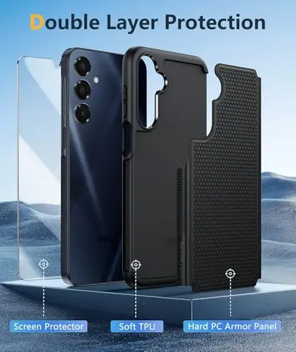 FNTCASE Samsung Galaxy A16-5G uchun g'ilof: Ikki qatlamli himoya, og'ir yuk ko'taruvchi mobil telefon qopqog'i, sirpanmaydigan teksturali orqa tomoni - zarbaga chidamli, mustahkam harbiy darajadagi tushishdan himoya bamperi, qattiq qora - 4