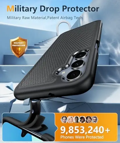 FNTCASE Samsung Galaxy A16-5G uchun g'ilof: Ikki qatlamli himoya, og'ir yuk ko'taruvchi mobil telefon qopqog'i, sirpanmaydigan teksturali orqa tomoni - zarbaga chidamli, mustahkam harbiy darajadagi tushishdan himoya bamperi, qattiq qora - 5