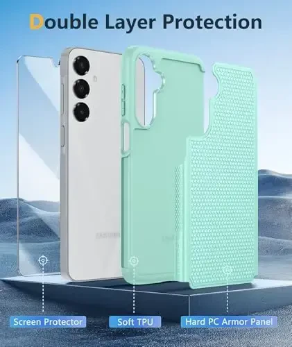 FNTCASE Samsung Galaxy A16-5G uchun g'ilof: Ikki qatlamli himoya, og'ir yuk ko'taruvchi mobil telefon qopqog'i, sirpanmaydigan teksturali orqa tomoni - zarbaga chidamli, mustahkam harbiy darajadagi tushishdan himoya tamponi (yalpiz yashil) - 4