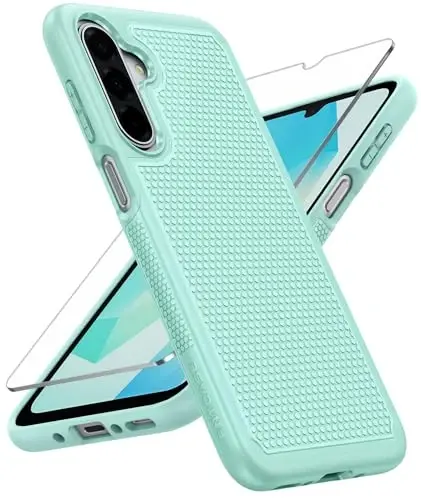 FNTCASE Samsung Galaxy A16-5G uchun g'ilof: Ikki qatlamli himoya, og'ir yuk ko'taruvchi mobil telefon qopqog'i, sirpanmaydigan teksturali orqa tomoni - zarbaga chidamli, mustahkam harbiy darajadagi tushishdan himoya tamponi (yalpiz yashil) 