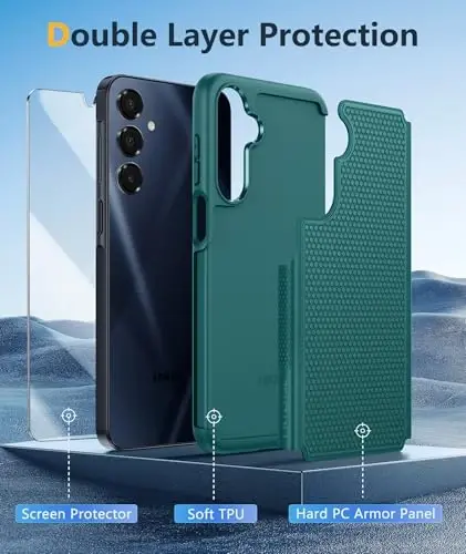 FNTCASE Samsung Galaxy A16-5G uchun g'ilof: Ikki qavatli himoya, og'ir yuk ko'taruvchi mobil telefon qopqog'i, sirpanmaydigan teksturali orqa tomoni - zarbaga chidamli, mustahkam harbiy darajadagi tushishdan himoya tamponi (yashil) - 4