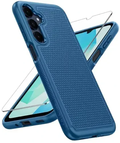 FNTCASE Samsung Galaxy A16-5G uchun g'ilof: Ikki qavatli himoya, og'ir yuk ko'taruvchi mobil telefon qopqog'i, sirpanmaydigan teksturali orqa tomoni - zarbga chidamli, mustahkam harbiy darajadagi tushishdan himoya tamponi (ko'k) 