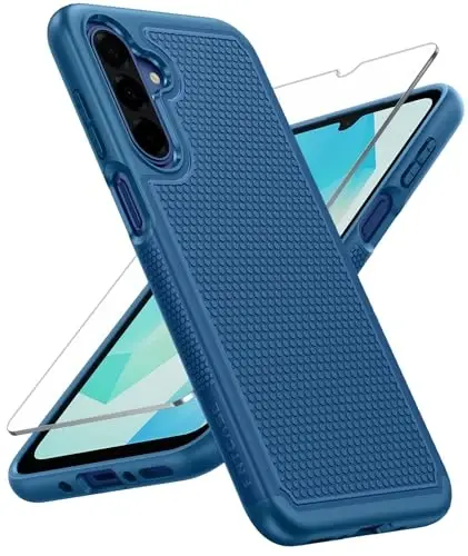 FNTCASE Samsung Galaxy A16-5G uchun g'ilof: Ikki qavatli himoya, og'ir yuk ko'taruvchi mobil telefon qopqog'i, sirpanmaydigan teksturali orqa tomoni - zarbga chidamli, mustahkam harbiy darajadagi tushishdan himoya tamponi (ko'k) - 1