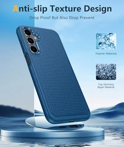 FNTCASE Samsung Galaxy A16-5G uchun g'ilof: Ikki qavatli himoya, og'ir yuk ko'taruvchi mobil telefon qopqog'i, sirpanmaydigan teksturali orqa tomoni - zarbga chidamli, mustahkam harbiy darajadagi tushishdan himoya tamponi (ko'k) - 3