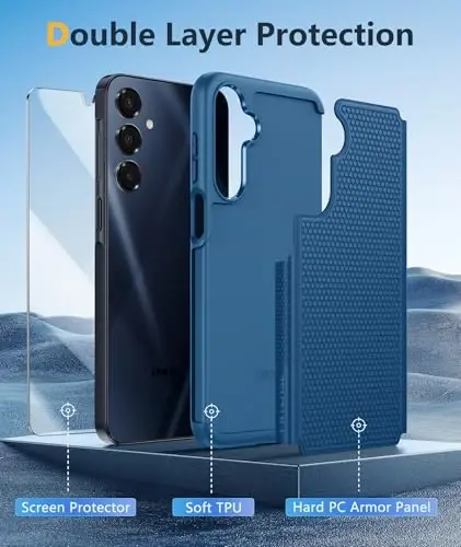 FNTCASE Samsung Galaxy A16-5G uchun g'ilof: Ikki qavatli himoya, og'ir yuk ko'taruvchi mobil telefon qopqog'i, sirpanmaydigan teksturali orqa tomoni - zarbga chidamli, mustahkam harbiy darajadagi tushishdan himoya tamponi (ko'k) - 4