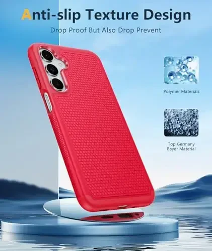 FNTCASE Samsung Galaxy A16-5G uchun g'ilof: Qo'sh qatlamli himoya, sirpanmaydigan teksturali orqa qopqoqli, zarbga chidamli, harbiy standartlarga javob beradigan g'ilof (qizil) - 3