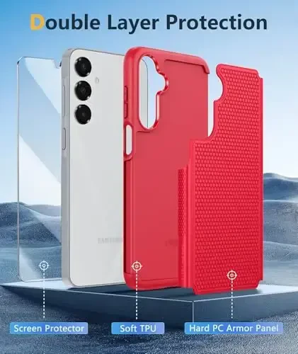 FNTCASE Samsung Galaxy A16-5G uchun g'ilof: Qo'sh qatlamli himoya, sirpanmaydigan teksturali orqa qopqoqli, zarbga chidamli, harbiy standartlarga javob beradigan g'ilof (qizil) - 4