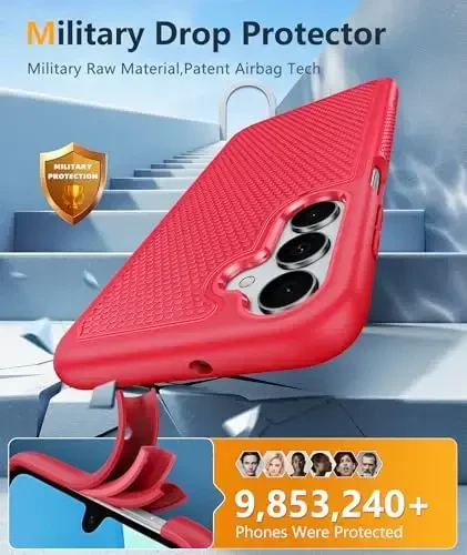 FNTCASE Samsung Galaxy A16-5G uchun g'ilof: Qo'sh qatlamli himoya, sirpanmaydigan teksturali orqa qopqoqli, zarbga chidamli, harbiy standartlarga javob beradigan g'ilof (qizil) - 5