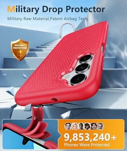 FNTCASE Samsung Galaxy A16-5G uchun g'ilof: Qo'sh qatlamli himoya, sirpanmaydigan teksturali orqa qopqoqli, zarbga chidamli, harbiy standartlarga javob beradigan g'ilof (qizil) - 5