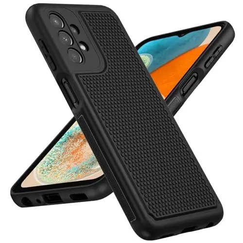 FNTCASE Samsung Galaxy A23 5G uchun g'ilof: (Samsung Galaxy A23 4G LTE) Ikki qatlamli himoya, zarbaga chidamli, sirpanmaydigan teksturali orqa bamperli kuchli telefon qopqog'i - 6,6 dyuymli qora - 1